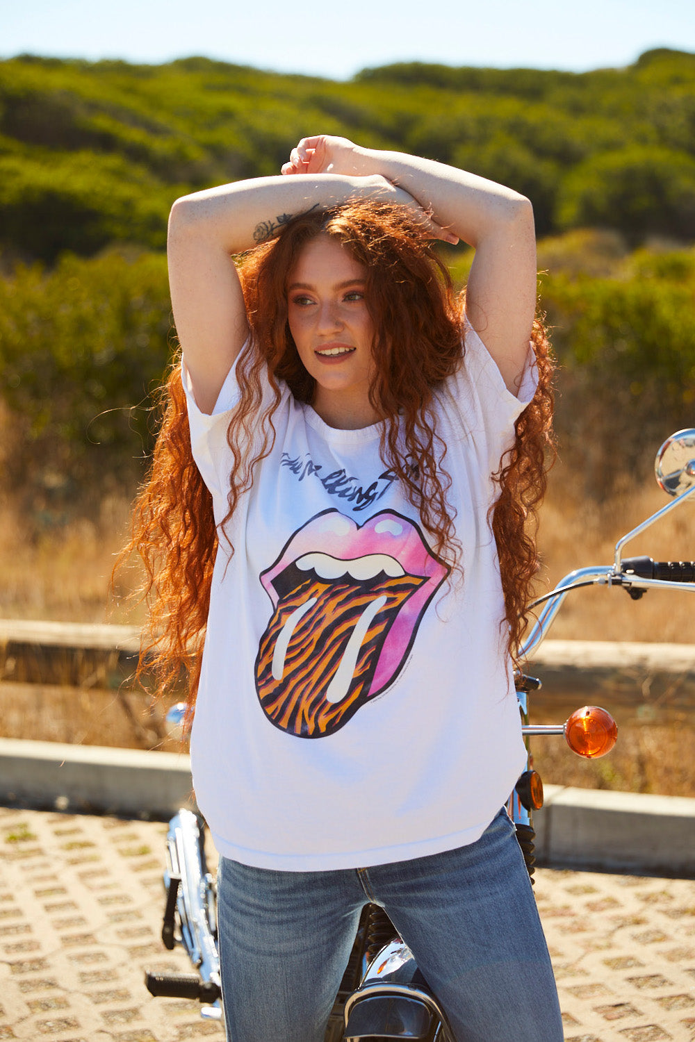 A vibrant Rolling Stones Pop Tee featuring bold colors and pop art design, inspired by the 1960s and 70s, made from organic cotton.