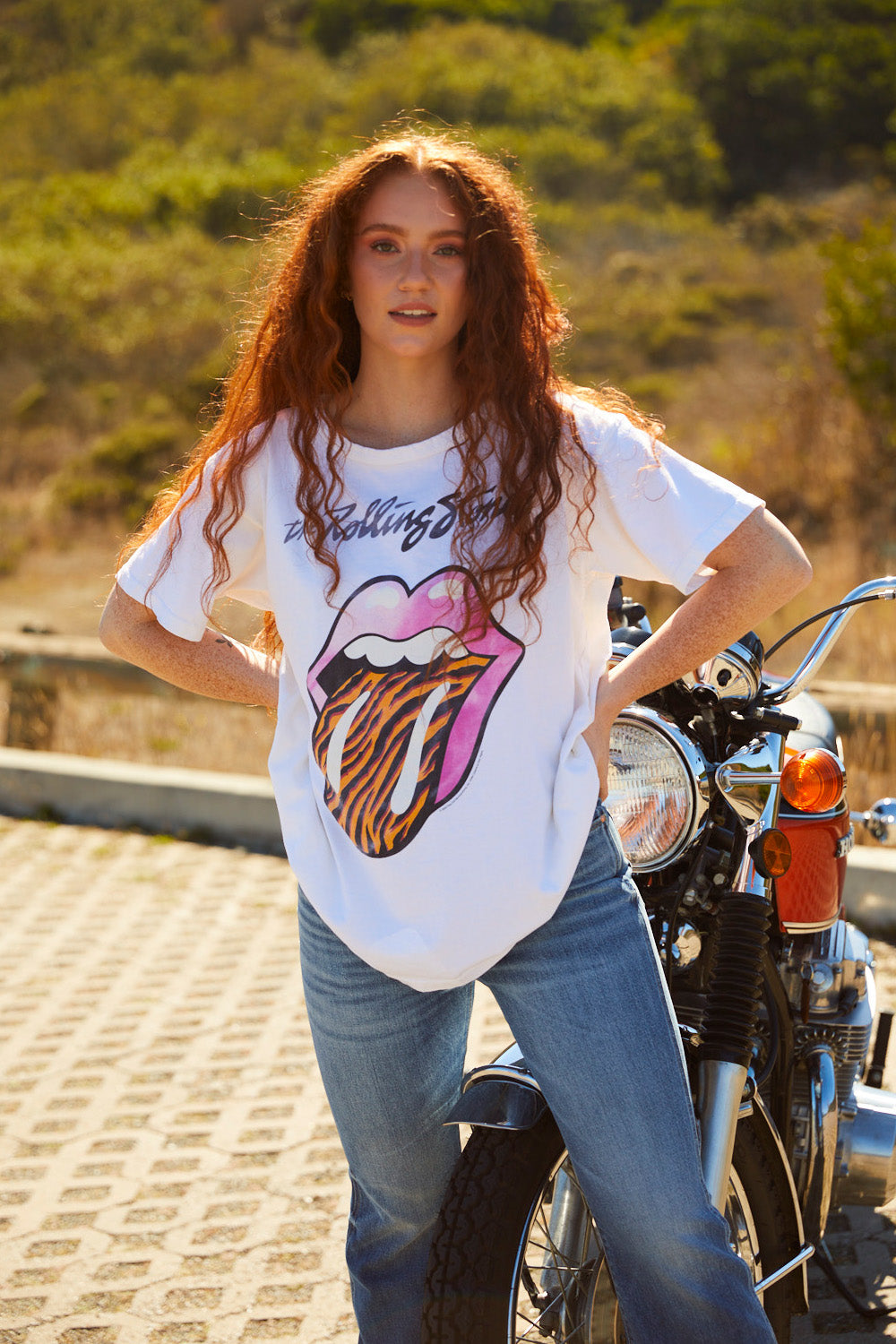 A vibrant Rolling Stones Pop Tee featuring bold colors and pop art design, inspired by the 1960s and 70s, made from organic cotton.