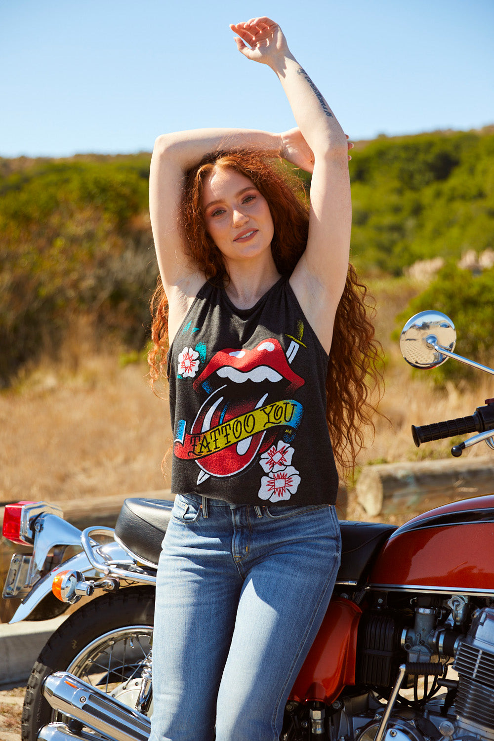 Black Rolling Stones Tattoo You tank top featuring iconic design, made from eco-friendly materials.