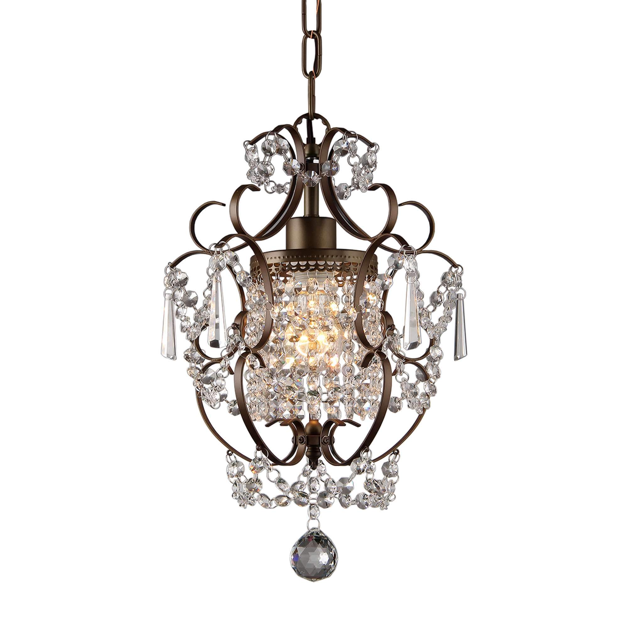 Rosalie 1-light Antique Bronze Crystal Chandelier showcasing elegant design with crystal accents and antique bronze finish.