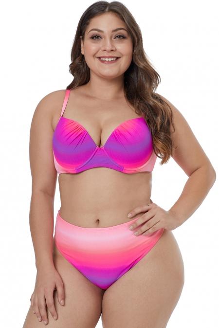 Rose Gradient Color Plus Size Bikini Set featuring a chic gradient design with moulded cups and full back coverage panty, perfect for summer beach outings.