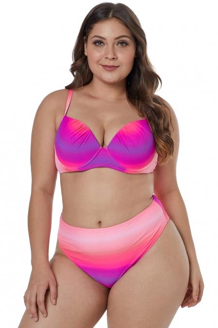 Rose Gradient Color Plus Size Bikini Set featuring a chic gradient design with moulded cups and full back coverage panty, perfect for summer beach outings.