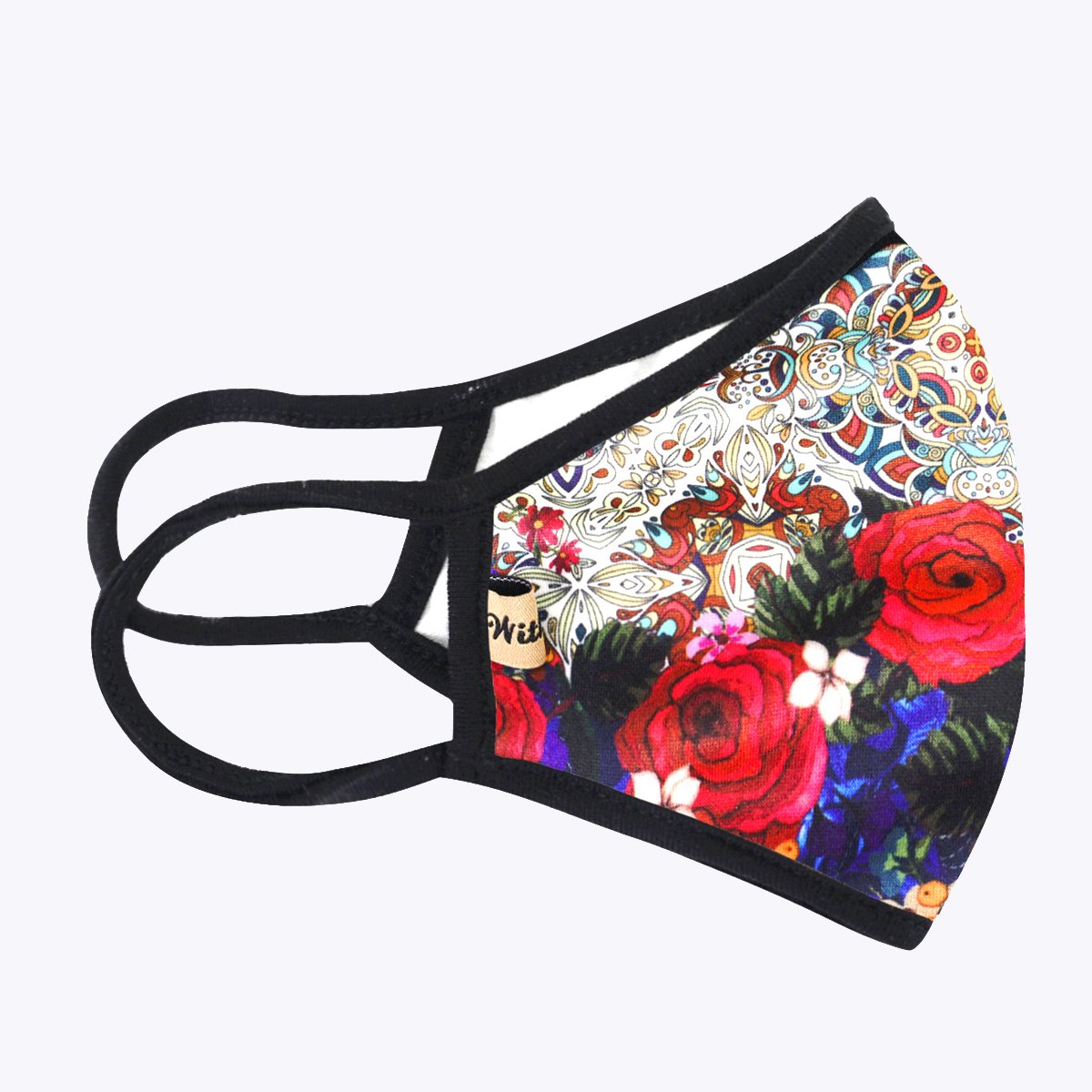 Rose Multi 3-Layered Face Cover featuring a unique floral print, made from polyester and cotton, designed for comfort and protection.