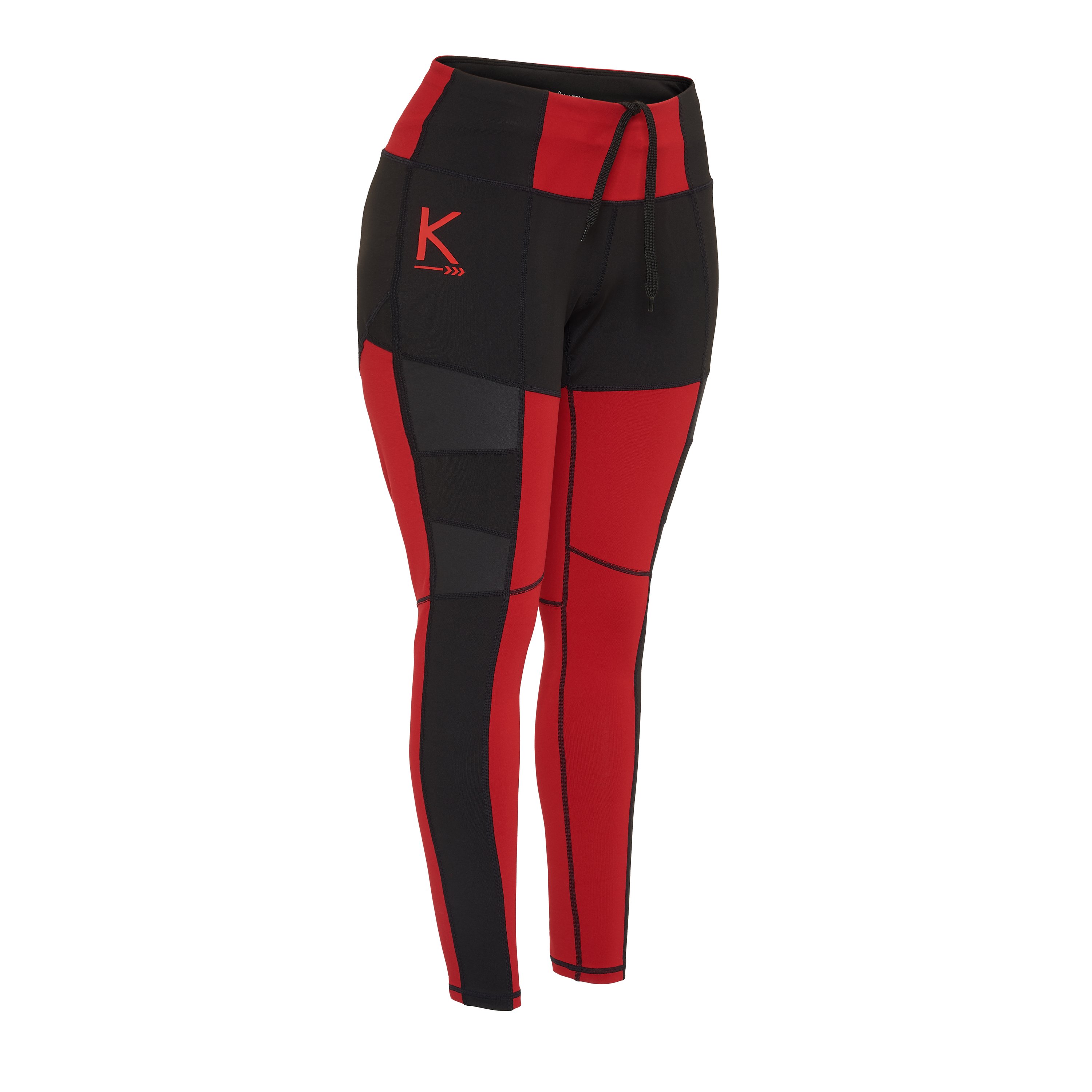 Round Red gym outfit for curvy women featuring padded support and stylish black leg details.