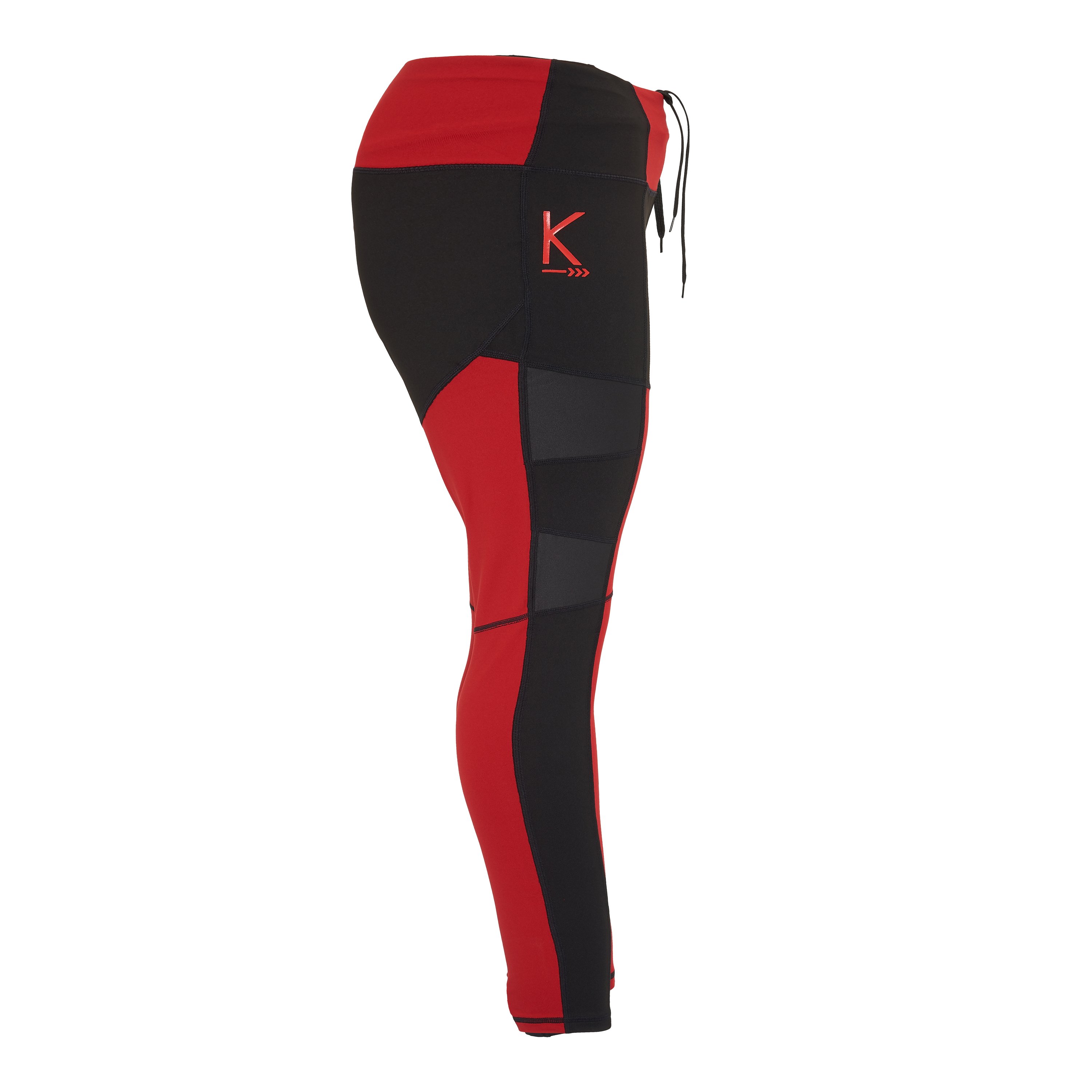 Round Red gym outfit for curvy women featuring padded support and stylish black leg details.