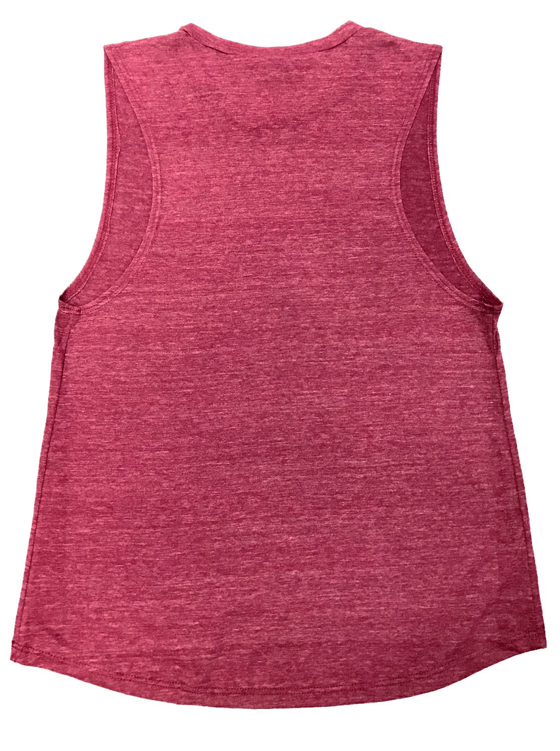 A Merlot Red Heather Muscle Tank Top with a humorous wine-themed graphic that reads 'DOES RUNNING OUT OF WINE COUNT AS CARDIO?'