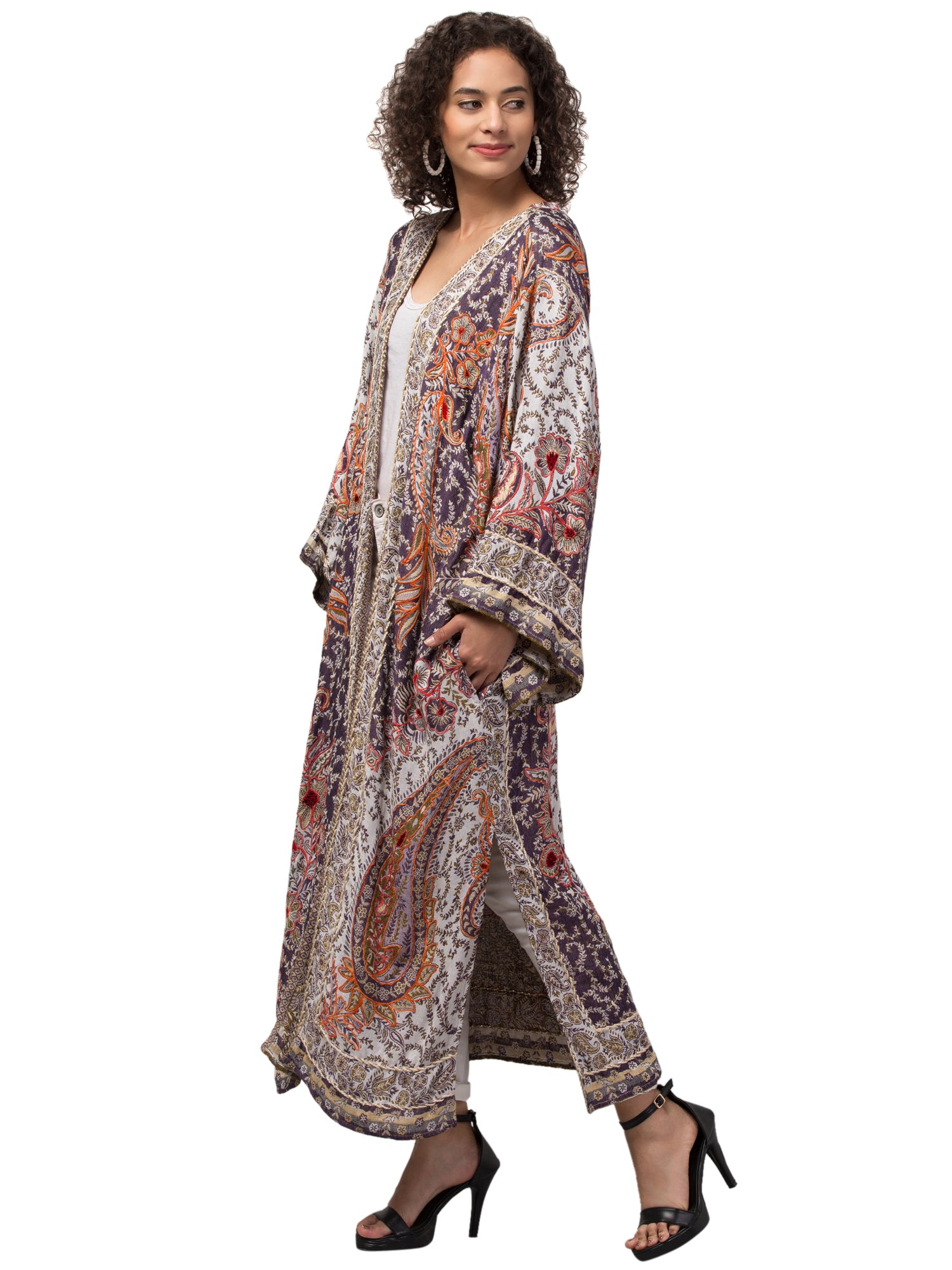 Sage Kimono Jacket featuring intricate hand embroidery and premium thick-stitched fabric, perfect for bohemian style.