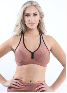 Roma Activewear Sports Bra in copper, showcasing a stylish design with racerback and sculpted compression fit, made in Italy.