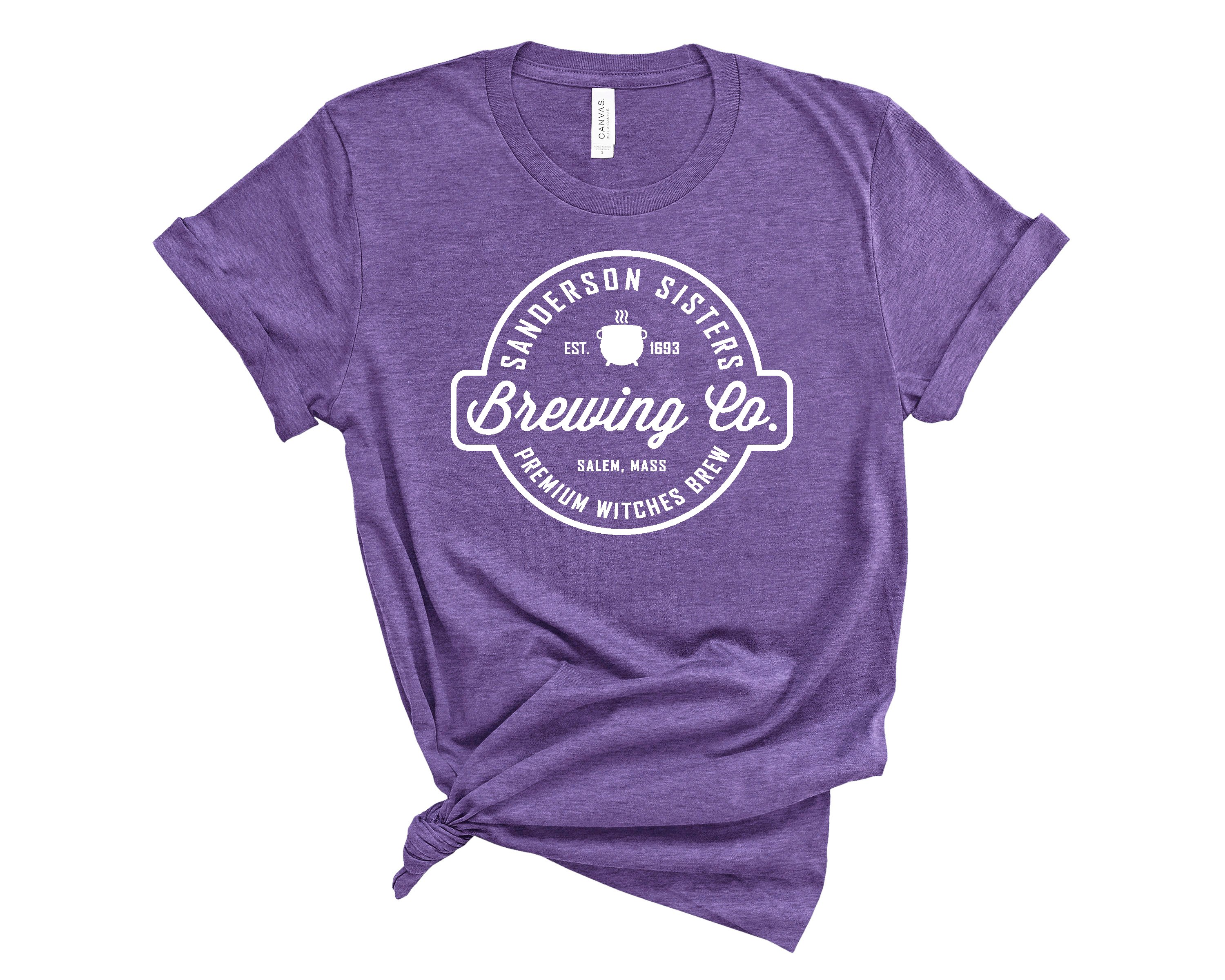 Sanderson Sisters Brewing Co Tee featuring a soft cotton blend, perfect for Hocus Pocus fans, styled as a unisex boyfriend tee.