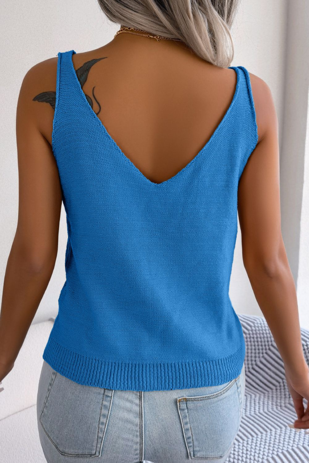 Scoop Neck Cable-Knit Tank in solid color with spaghetti straps, showcasing a textured cable-knit design.