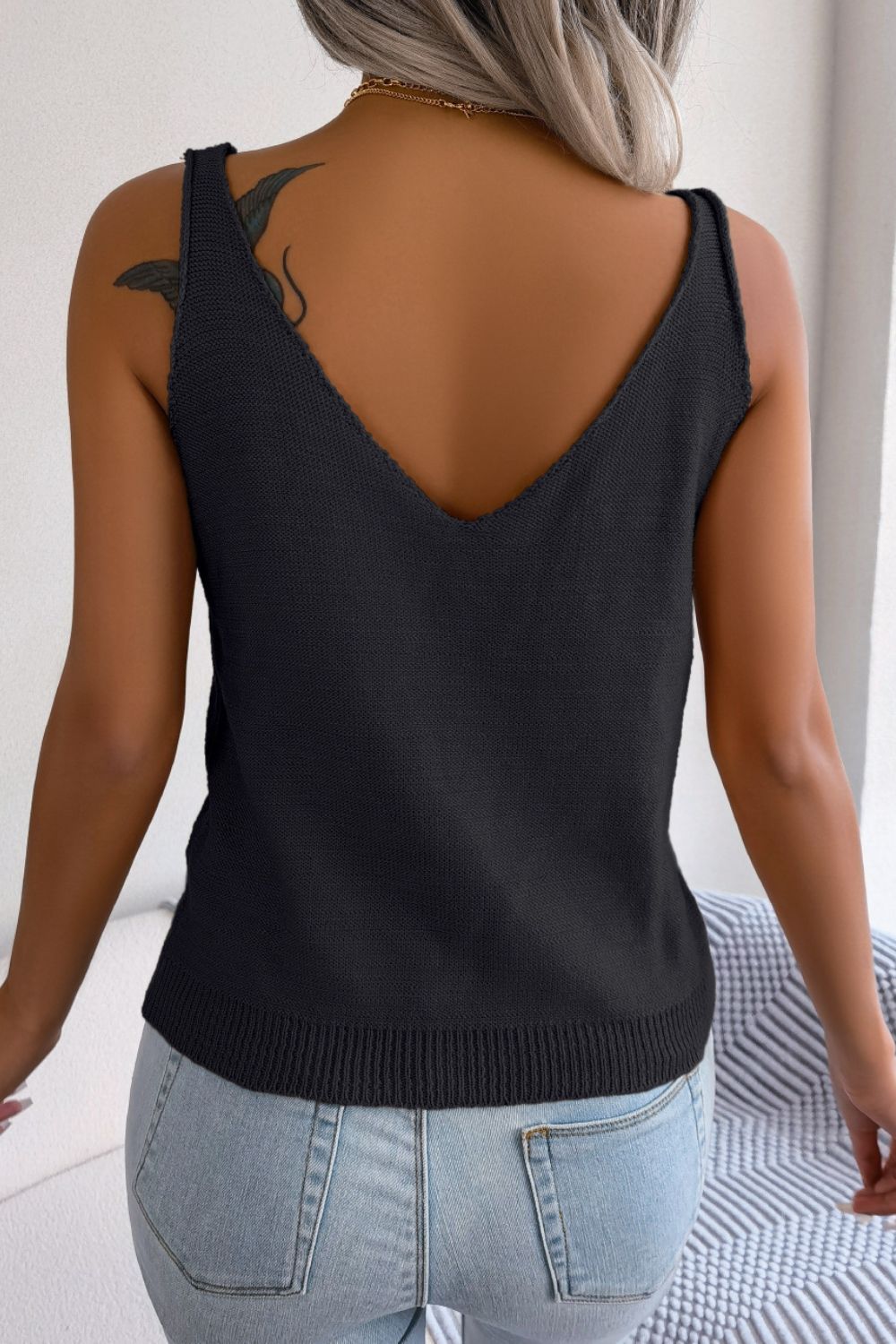 Scoop Neck Cable-Knit Tank in solid color with spaghetti straps, showcasing a textured cable-knit design.