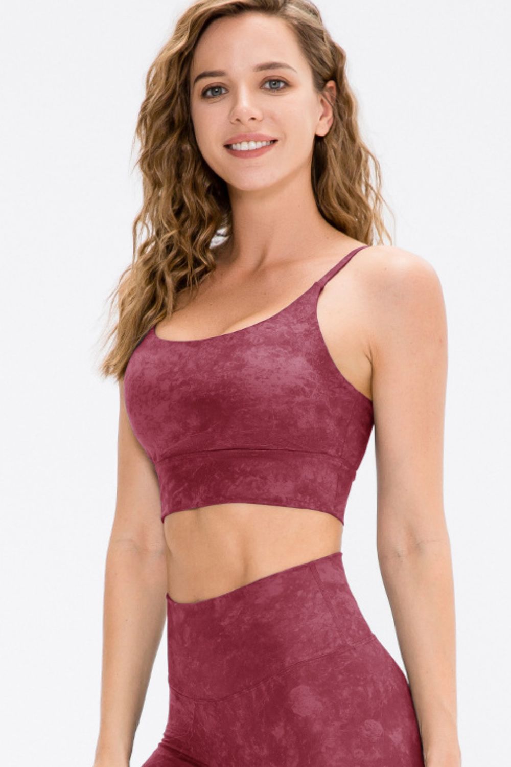 Scoop Neck Slim Fit Long Sports Bra in solid color, showcasing its stylish design and comfortable fit, ideal for yoga and active lifestyles.