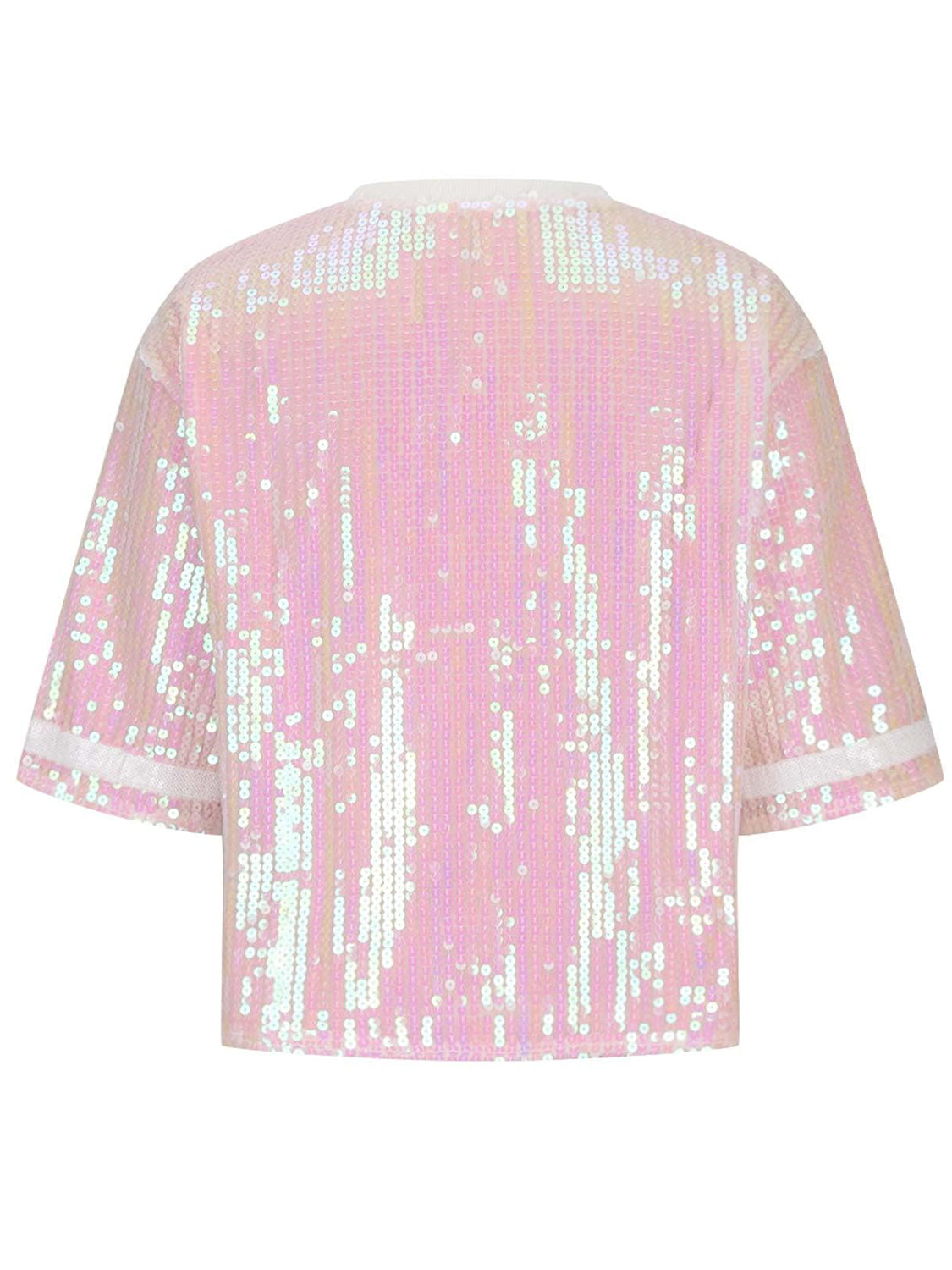 A stylish Sequin Football Round Neck Half Sleeve Top featuring shimmering sequins, round neck design, and half sleeves, perfect for casual outings.