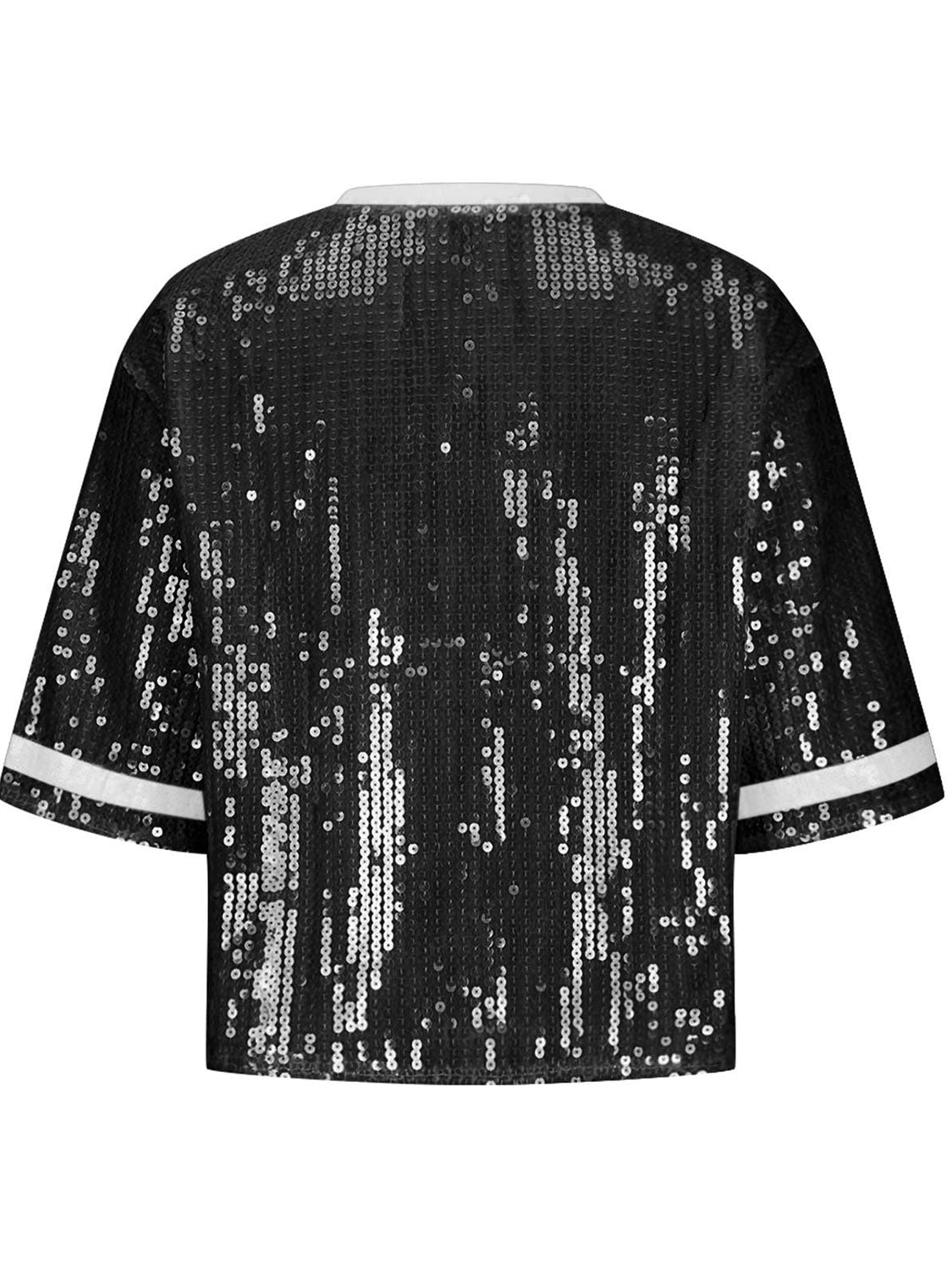 A stylish Sequin Football Round Neck Half Sleeve Top featuring shimmering sequins, round neck design, and half sleeves, perfect for casual outings.