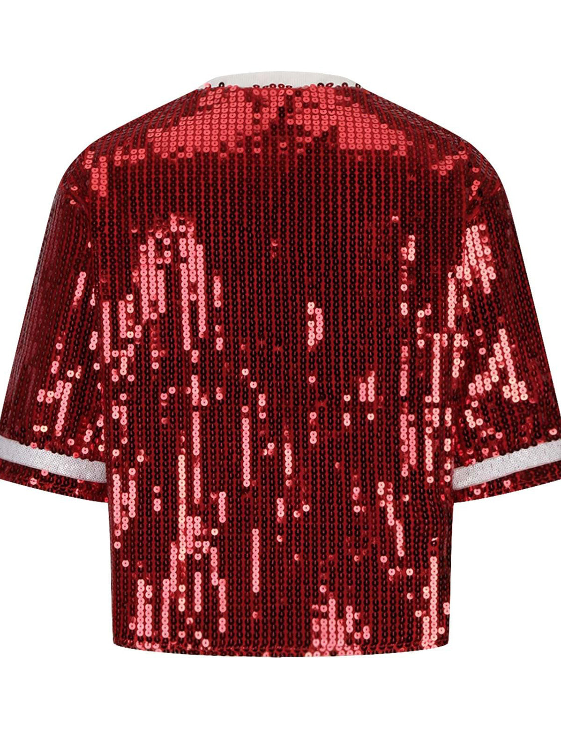 A stylish Sequin Football Round Neck Half Sleeve Top featuring shimmering sequins, round neck design, and half sleeves, perfect for casual outings.