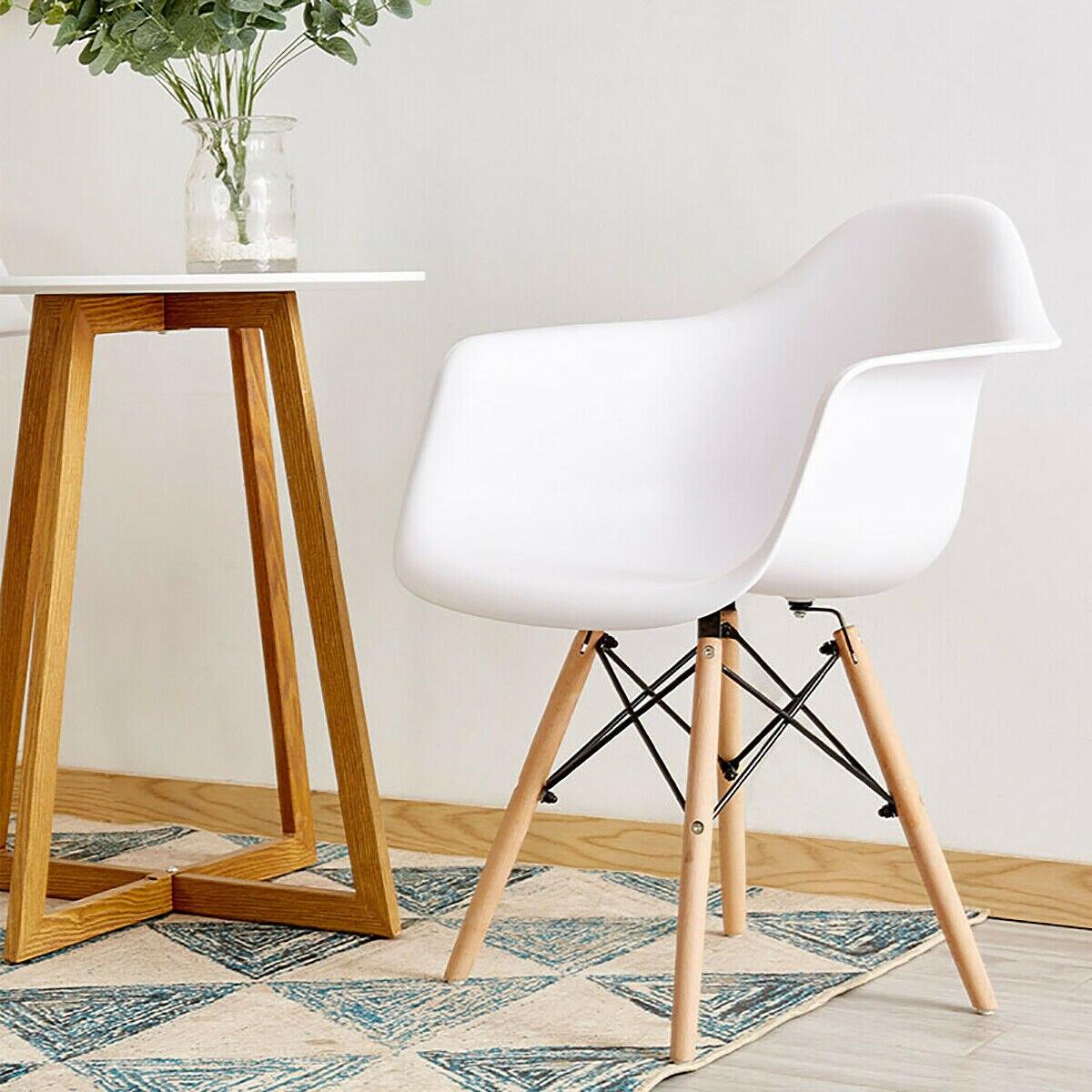 Set of 2 Mid Century Modern Molded Dining Arm Side Chairs with wood legs, showcasing a minimalist design and ergonomic features.