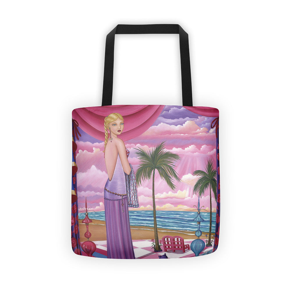 Sharon Tatem Fashion Tote Bag Melissa, featuring a stylish design with dual cotton handles and weather-resistant fabric.