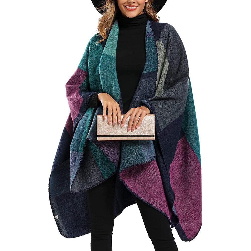 A stylish Shawl Wraps Sweater Poncho Cape Coat in khaki, showcasing its reversible design and elegant tassel details, perfect for winter wear.