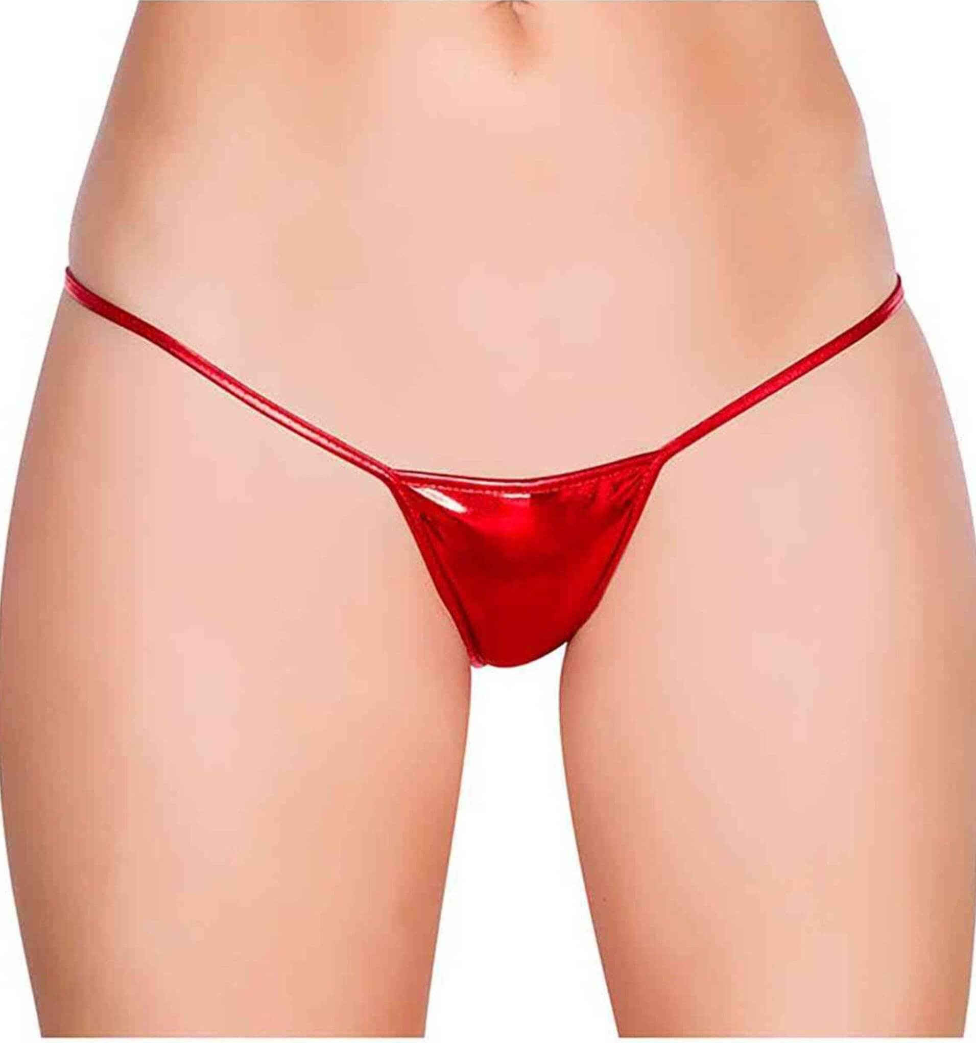 Shinny Metallic G String Thong in various metallic colors, showcasing its sleek design and minimal coverage.