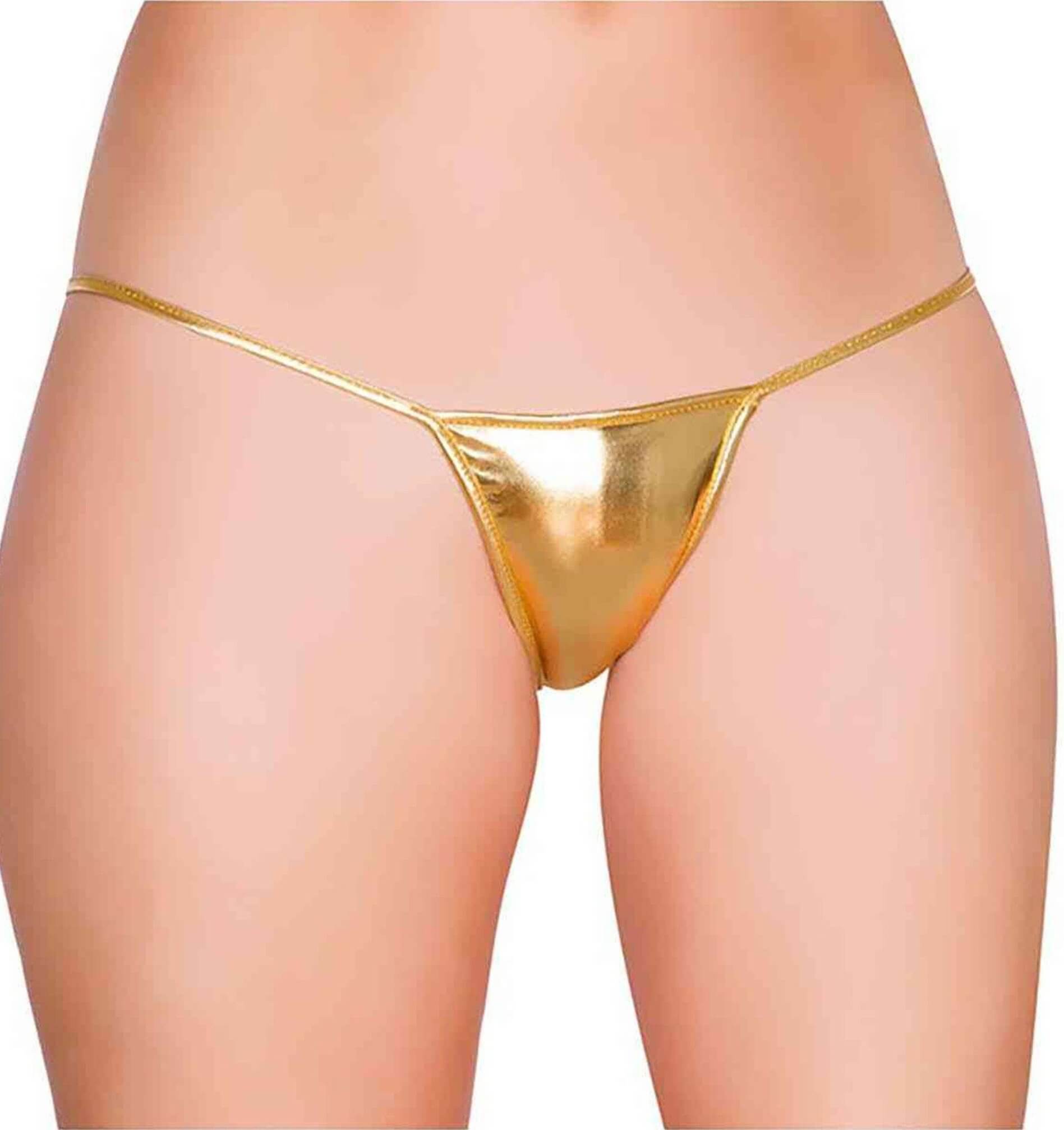 Shinny Metallic G String Thong in various metallic colors, showcasing its sleek design and minimal coverage.