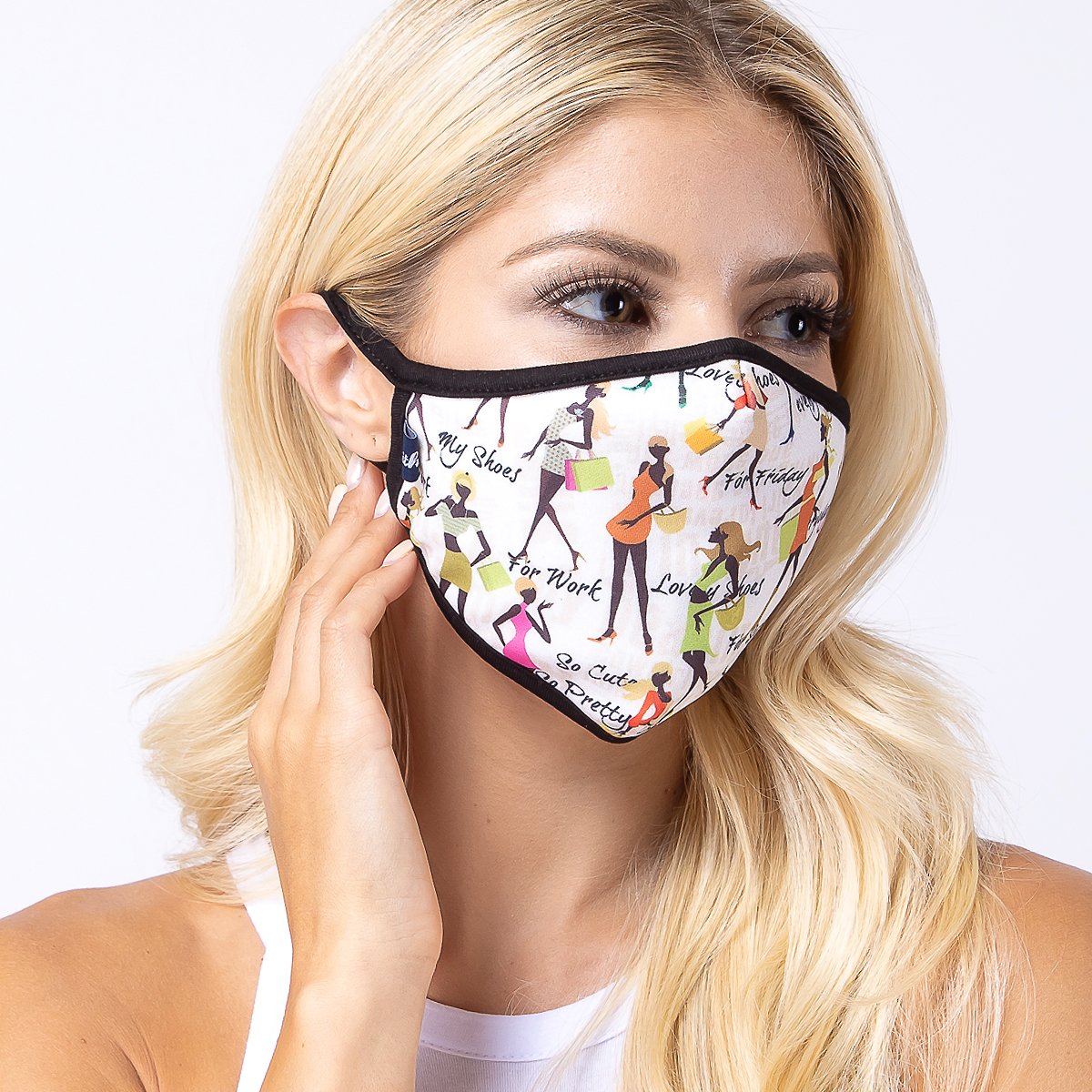 Shopping Addict Girls 3-Layered Face Cover featuring a unique print design, made from polyester and cotton, suitable for unisex wear.