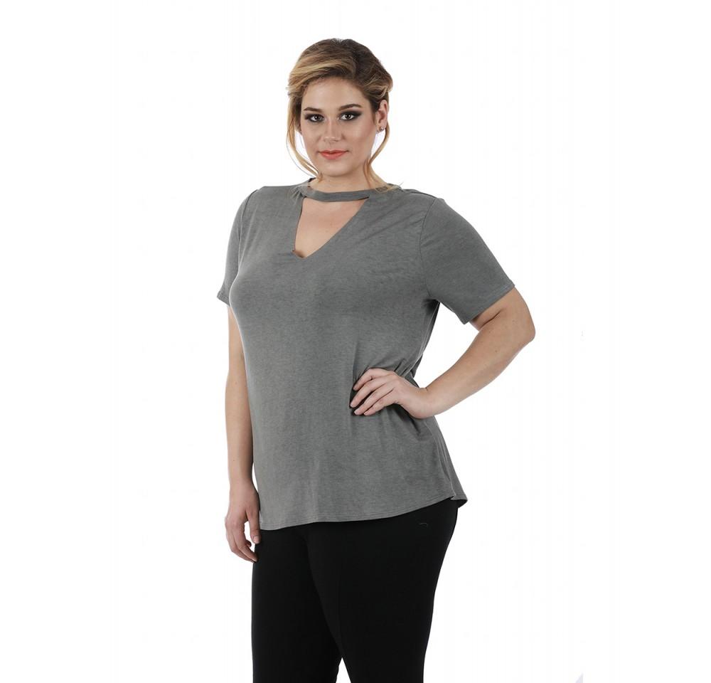 LaMonir Short Sleeve Top featuring a V-cutout neck design, made from soft Rayon and Spandex blend, perfect for casual wear.