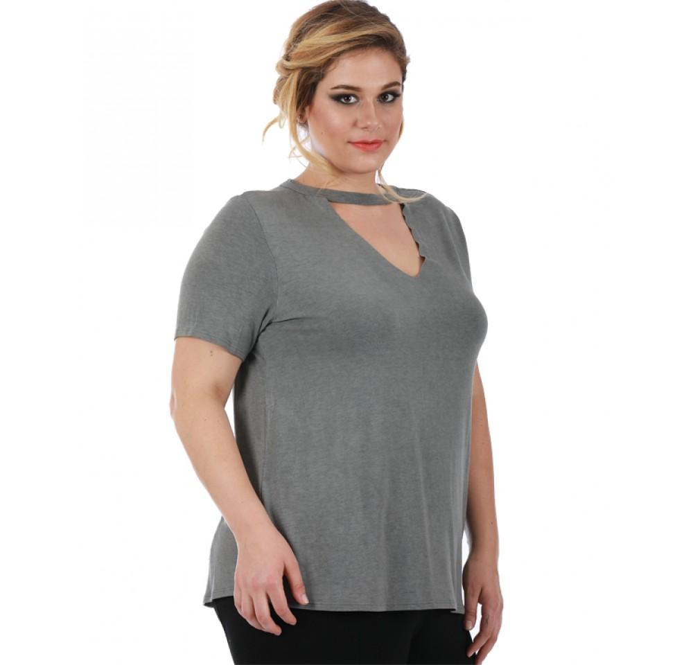 LaMonir Short Sleeve Top featuring a V-cutout neck design, made from soft Rayon and Spandex blend, perfect for casual wear.