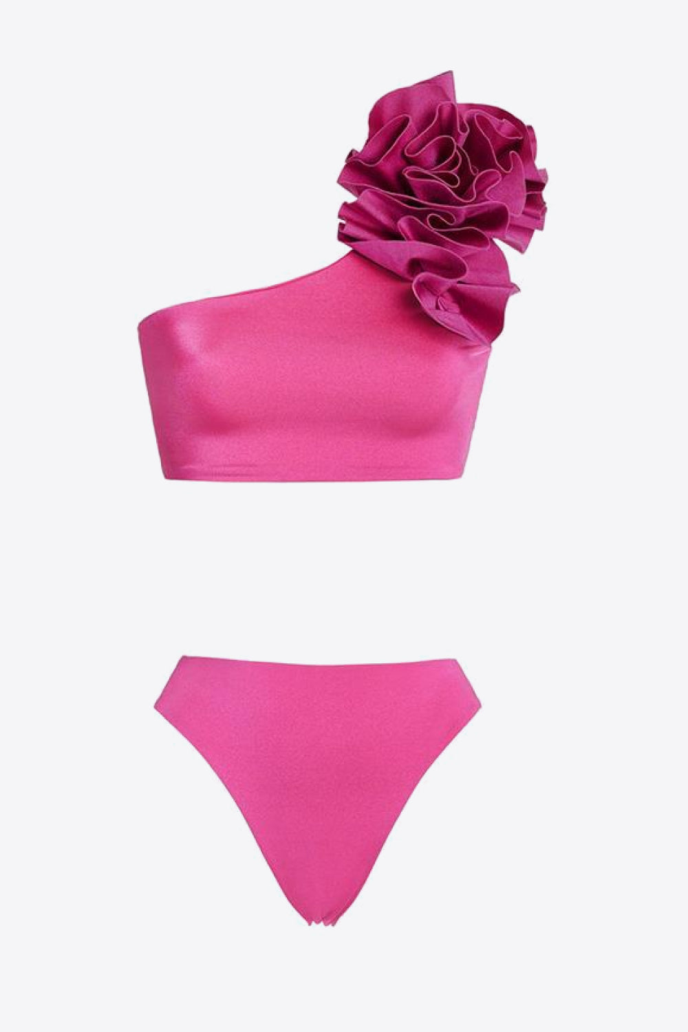 Shoulder Detail Two-Piece Swim Set featuring a stylish ruffle design, removable padding, and mid-waist bottoms, perfect for beach outings.