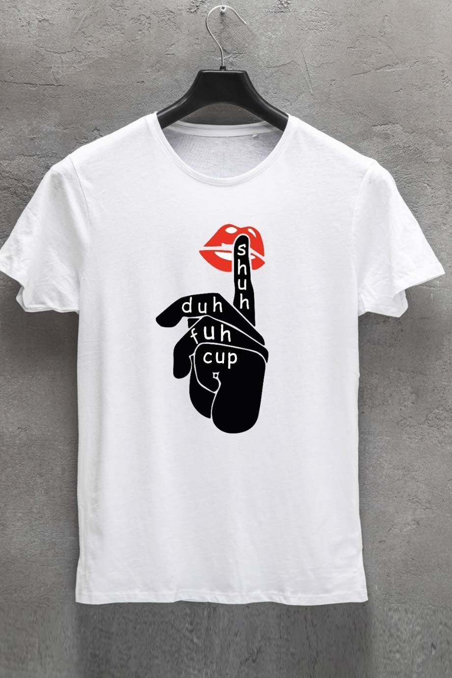 Shuh Duh Fuh Cup Slogan Oversized T-shirt featuring a bold lips and hand print design, made from 100% cotton.