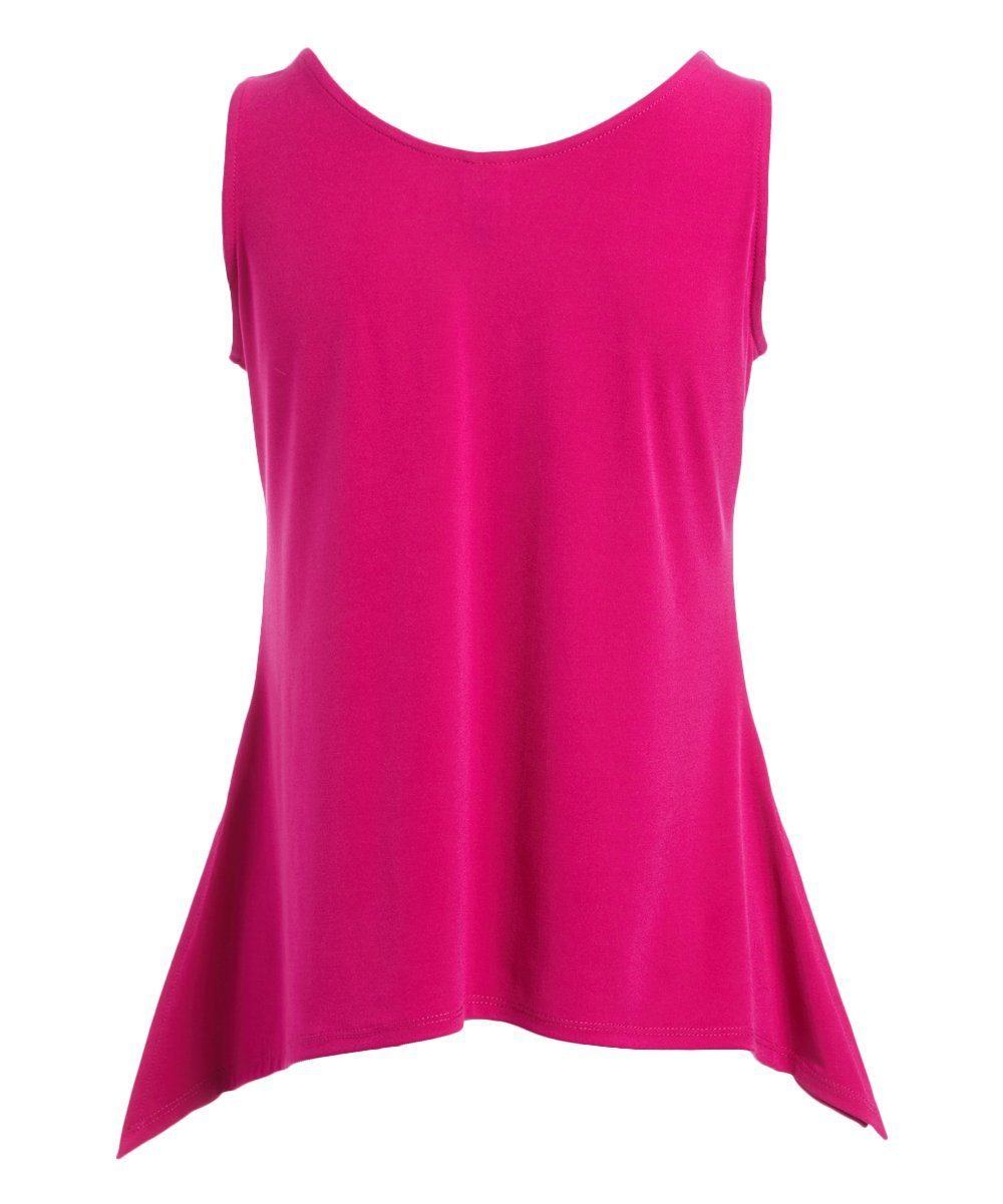 Viva Magenta Side Slit Tank top featuring scoop neck and side slits, made from soft stretch knit fabric.