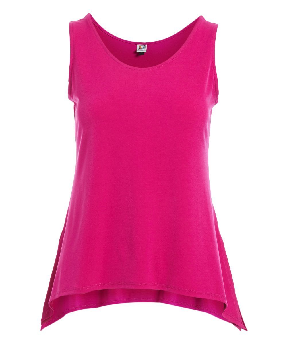 Viva Magenta Side Slit Tank top featuring scoop neck and side slits, made from soft stretch knit fabric.