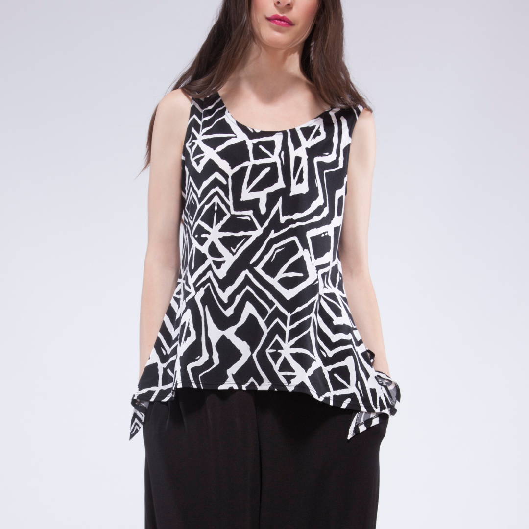 A stylish Side Slit Tank top featuring a scoop neck and side slits, made from soft stretch knit jersey fabric.