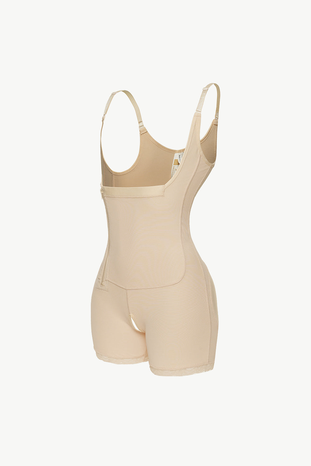 A sleek Side Zipper Under-Bust Shaping Bodysuit in solid color, featuring a side zipper and lace detailing, showcasing its minimalist design.