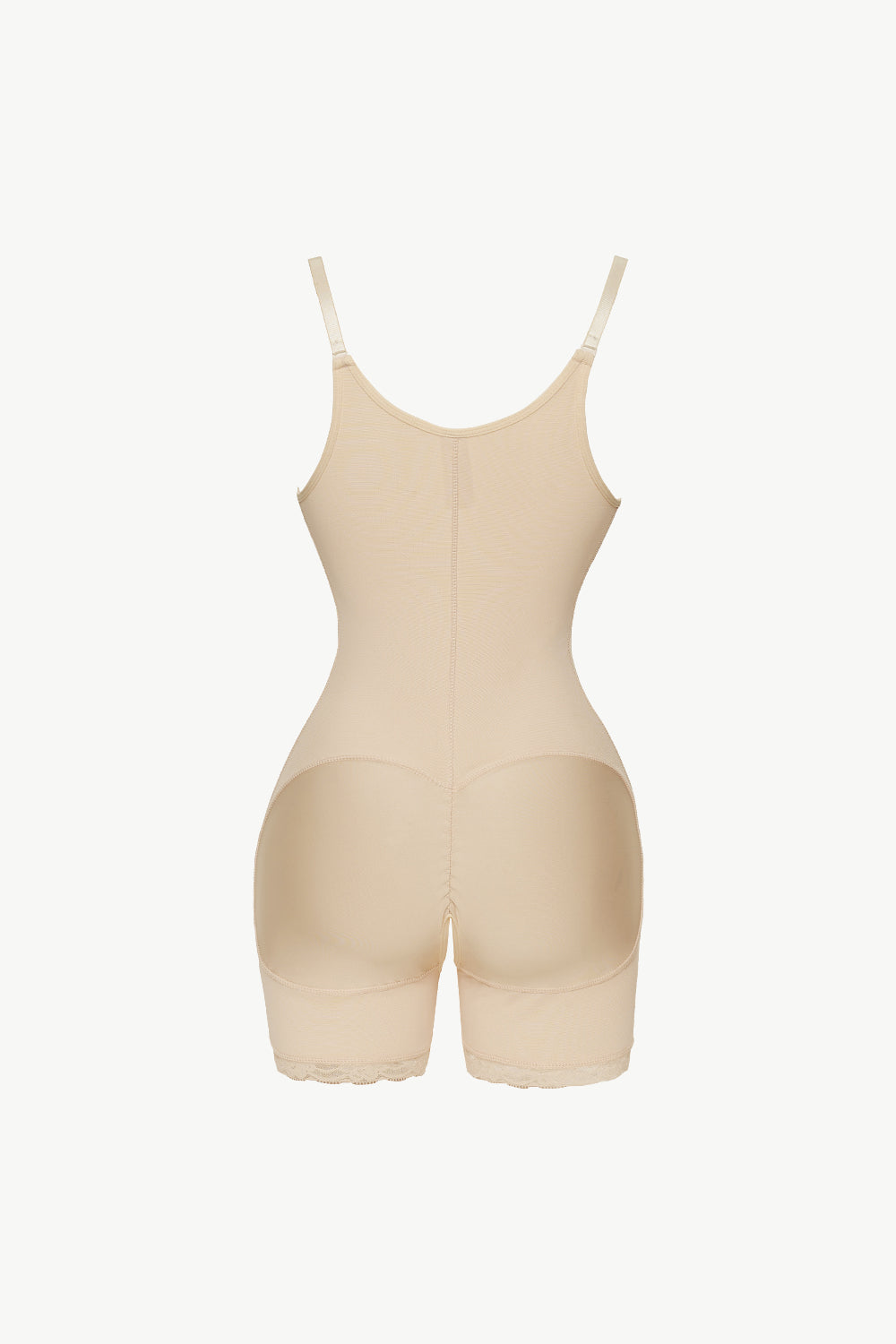 A sleek Side Zipper Under-Bust Shaping Bodysuit in solid color, featuring a side zipper and lace detailing, showcasing its minimalist design.