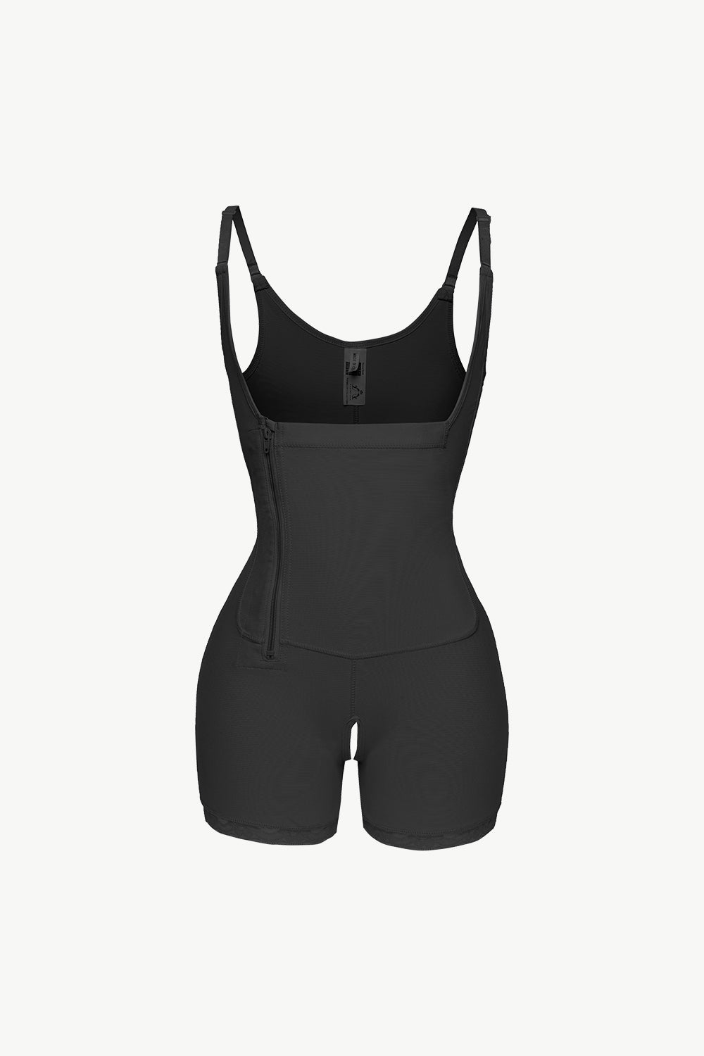 A sleek Side Zipper Under-Bust Shaping Bodysuit in solid color, featuring a side zipper and lace detailing, showcasing its minimalist design.