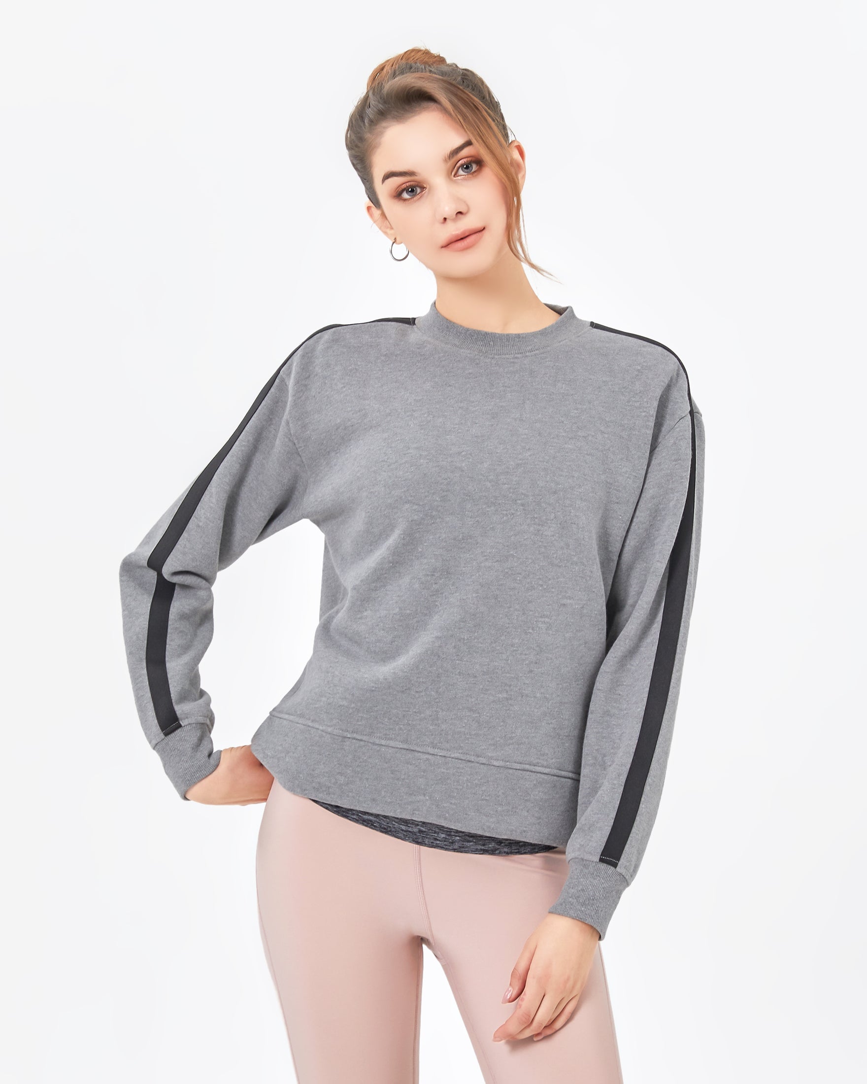 Sideline Fleece Sweatshirt featuring sporty stripes, perfect for casual wear and lounging.