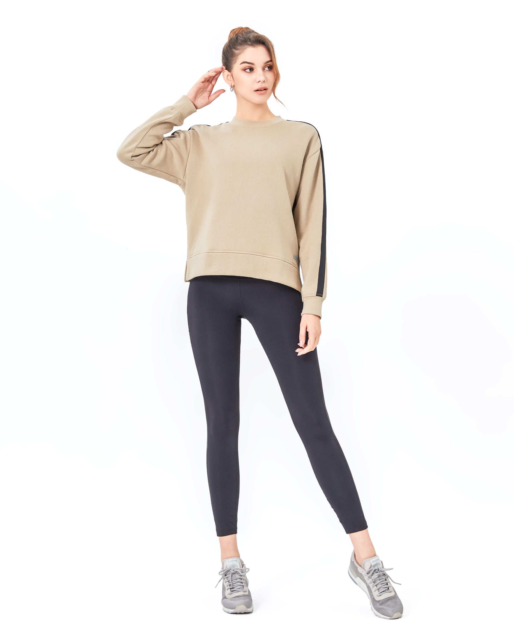 Sideline Fleece Sweatshirt featuring sporty stripes, perfect for casual wear and lounging.