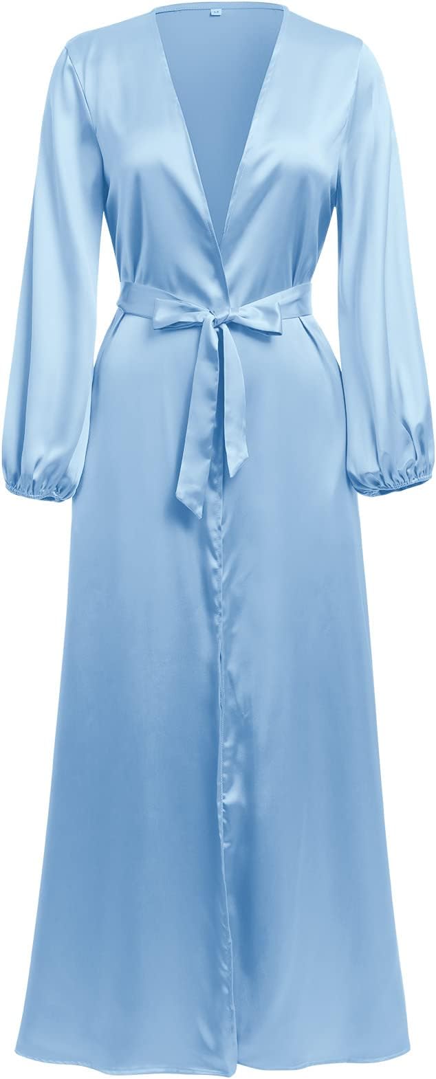 A luxurious silk maxi summer robe with long sleeves and a belt, perfect for summer cover-ups.