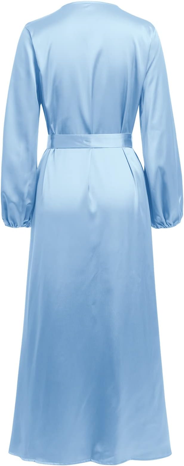 A luxurious silk maxi summer robe with long sleeves and a belt, perfect for summer cover-ups.