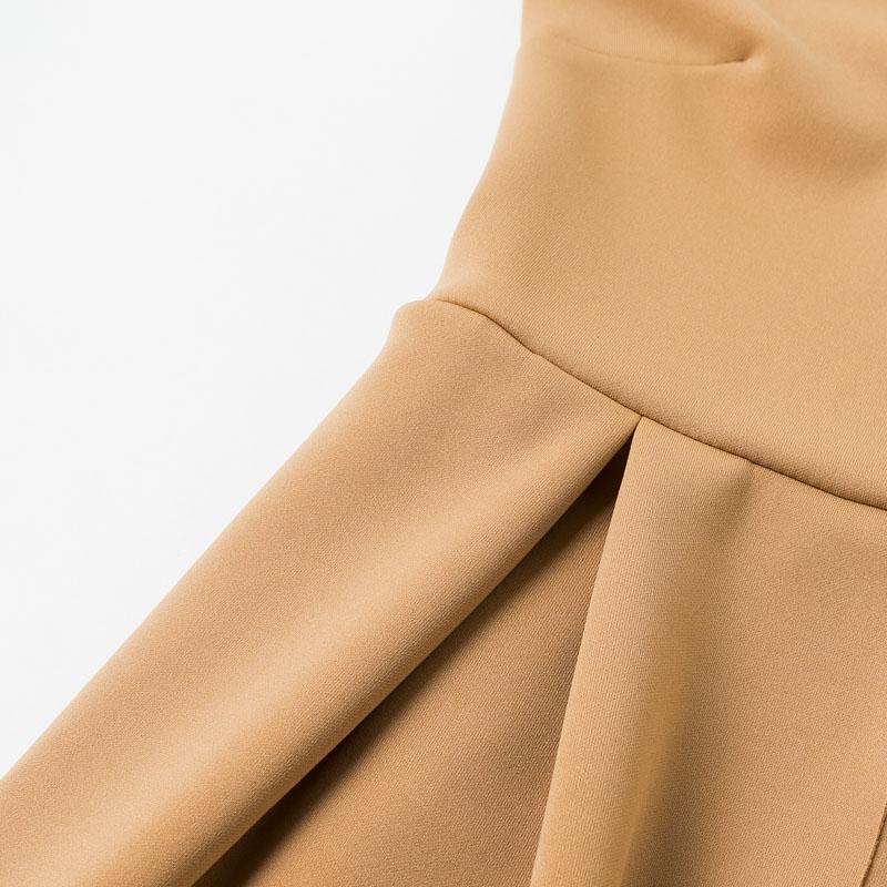 Simplee Elegant women evening party dress in camel color, featuring a strapless design and ankle-length silhouette, perfect for formal occasions.