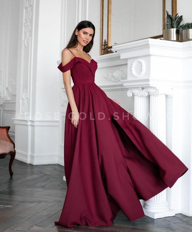 Elegant Simplee Sexy off shoulder maxi dress in wine red, featuring a V-neck and spaghetti straps, perfect for parties and formal events.