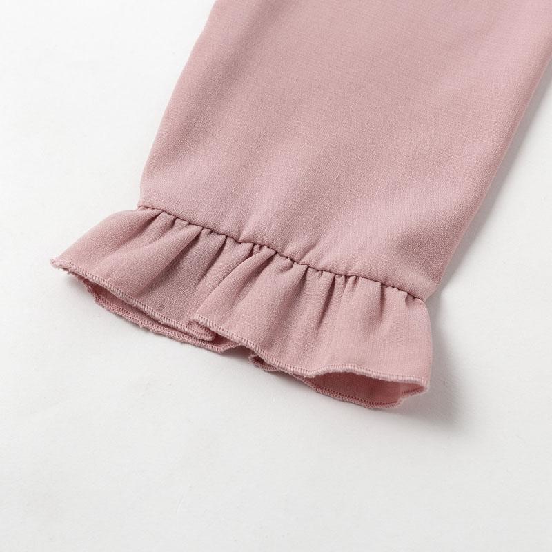 Simplee Sexy V-Neck Women Dress in pink with ruffled long sleeves and A-line silhouette, perfect for work and casual occasions.