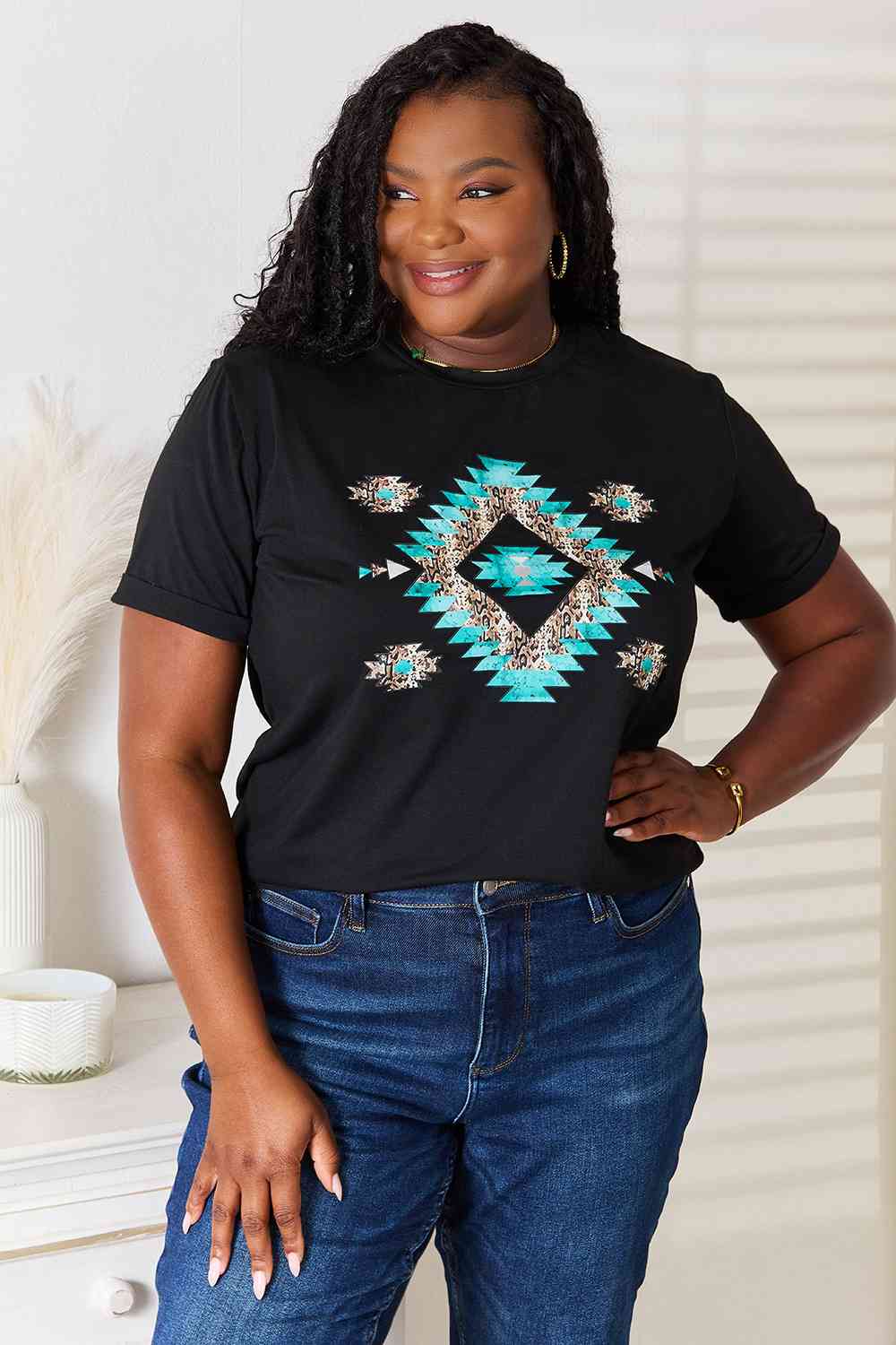 Simply Love Graphic Short Sleeve T-Shirt featuring a trendy graphic design, made from a comfortable polyester-spandex blend.