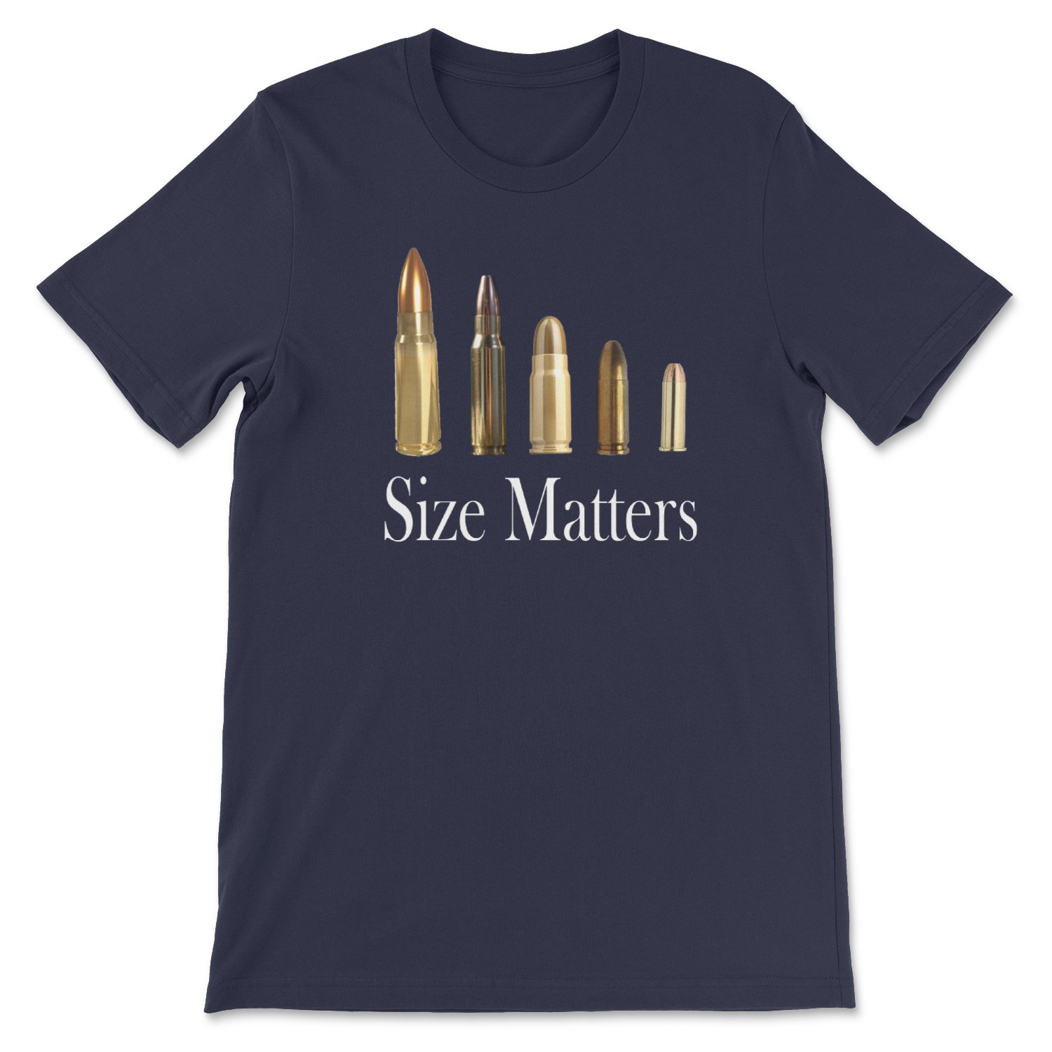 A comfortable unisex Size Matters Tee, designed and printed in the USA, showcasing vibrant colors and a stylish fit.