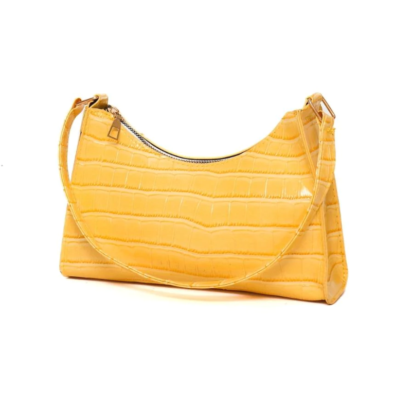 Stylish yellow small bag with crocodile print, made of high-quality faux leather, perfect for everyday use.