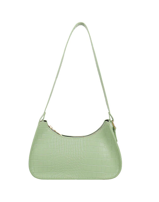 Stylish mint crocodile print small bag made of high-quality faux leather, featuring a compact design and elegant texture.