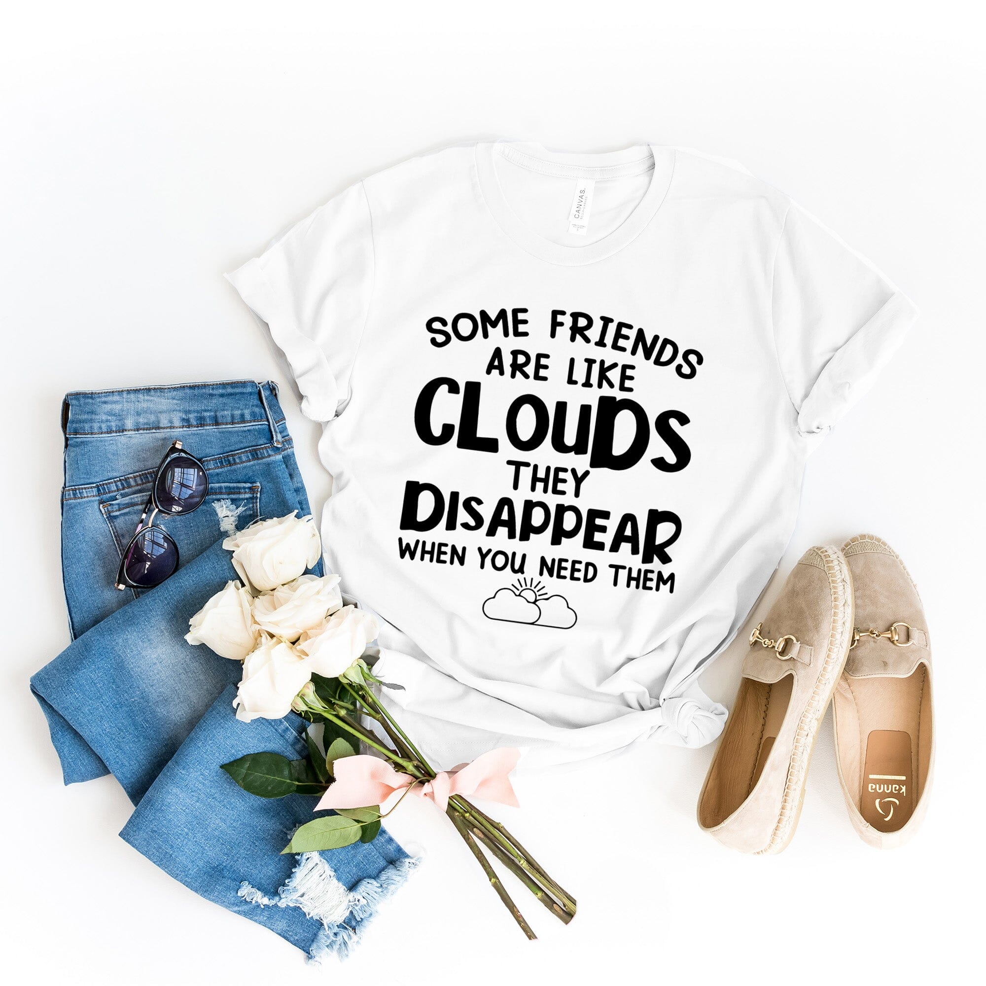 Some Friends Are Like Clouds Tee featuring a stylish design, made from 100% Ringspun Cotton, available in various sizes.