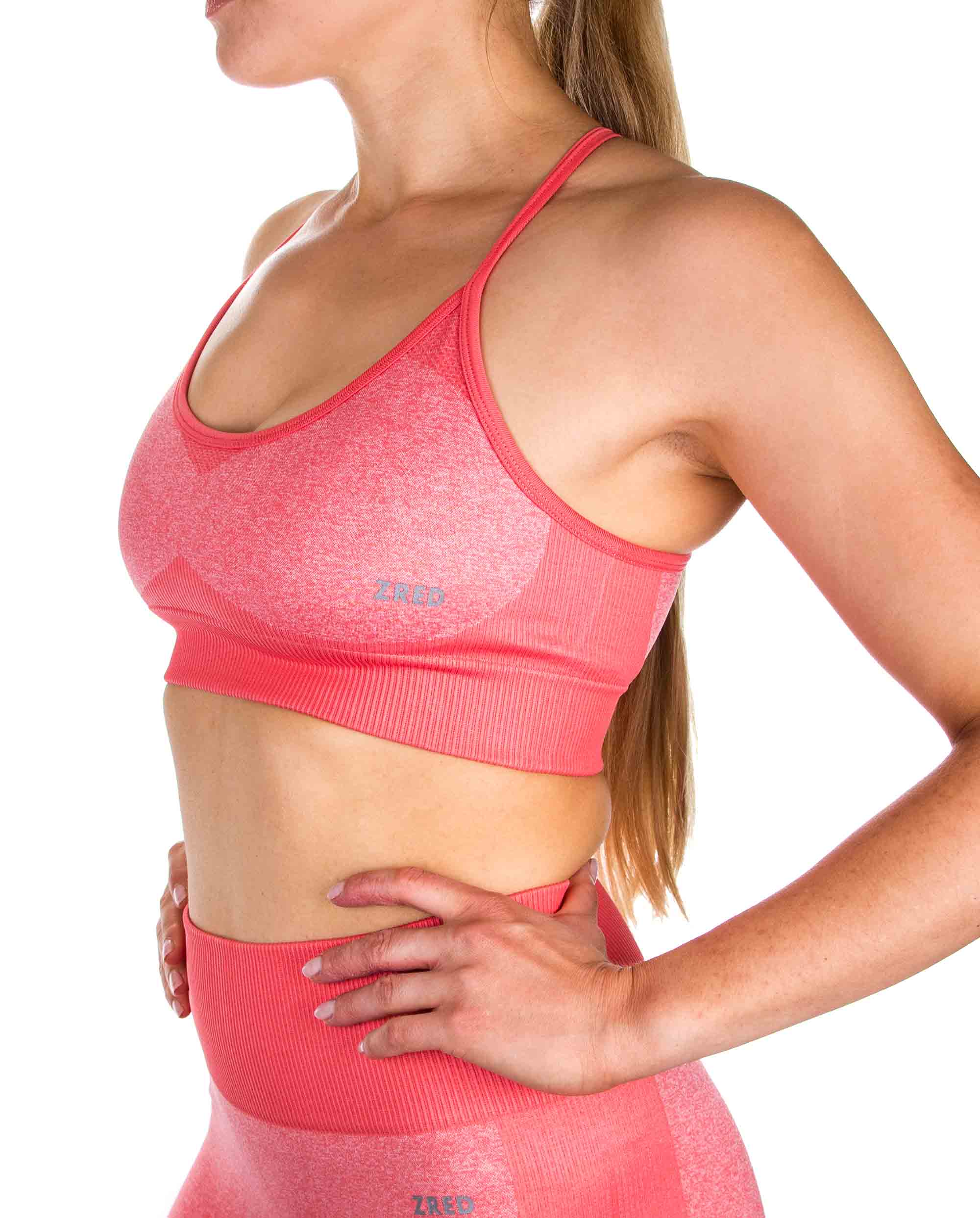 ZRED Sports Bra ICON in pink, showcasing its stylish design and comfortable fit, perfect for sports and leisure activities.