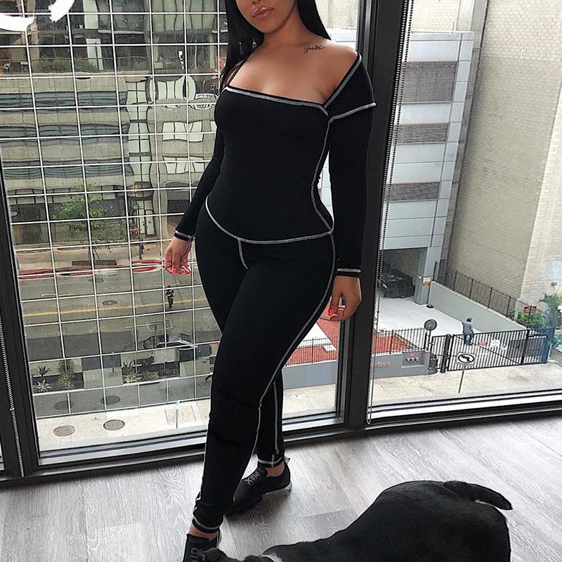 A stylish long sleeve knitted jumpsuit featuring a square collar, perfect for women looking for a sexy and elegant outfit.