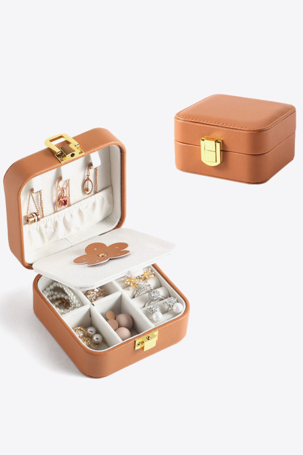 Square PU Leather Jewelry Box in elegant design, showcasing its compact size and luxurious PU leather material.